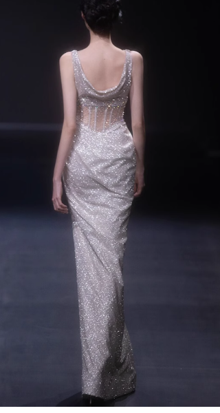 Light Champagne Glitter Tulle Sheath Evening Gowns Gorgeous Beaded Slit Formal Dresses Sparkly Sequin Sleeveless Long Prom Dresses  DH2699