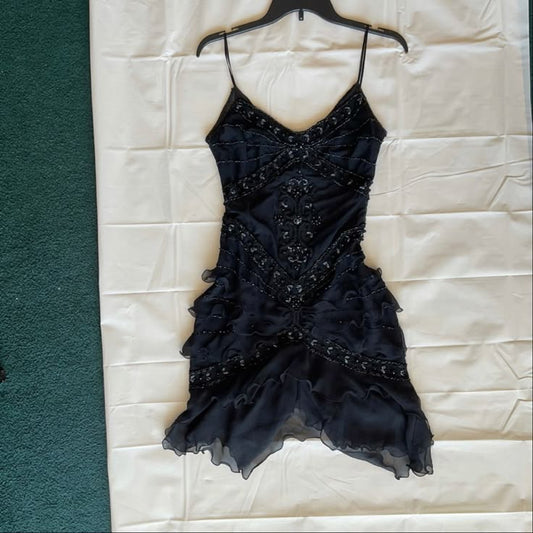Vintage A line Spaghetti Straps Navy Blue Short Chiffon Beads Formal Homecoming Dresses Short Dresses Party Graduation Dress Hoco Dresses DH2711