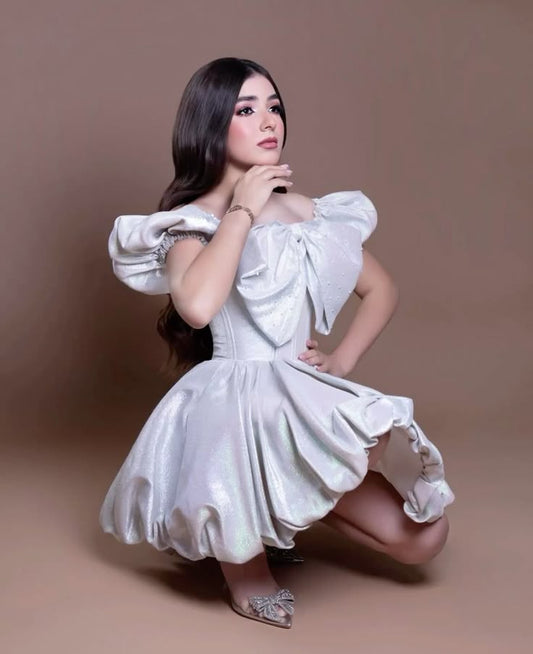Fancy Ball Gown Square Neck Silver Formal Homecoming Dresses High School Mini Cocktail Dresses Short Night Party Hoco Dresses DH2720