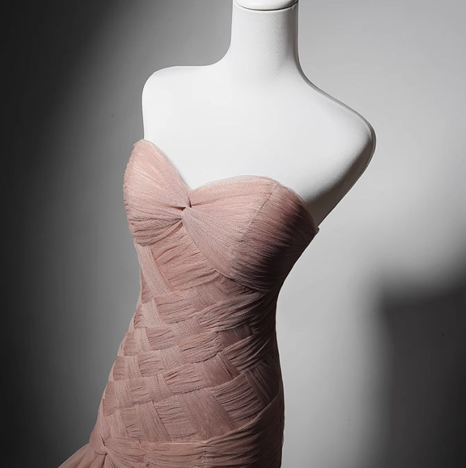 Modest Pink Mermaid Evening Gowns Tulle Tiered Sweetheart Neck Long Prom Dress Graduation Dress DH2742
