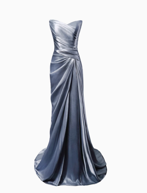 Elegant Light Gray Blue Mermaid Evening Gowns Strapless Satin Long Prom Dress Modest Sleeveless Formal Dress with Scarf DH2746