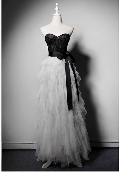 Fashion Black/Gray Long Ball Gown Tiered Tulle Evening Gown Modest Formal Dress Cute 18th Birthday Outfit DH2748