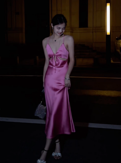 Elegant Yellow Spaghetti Strap Sheath 18th Birthday Outfit Satin Backless Formal Dress Modest Party Dress DH2749