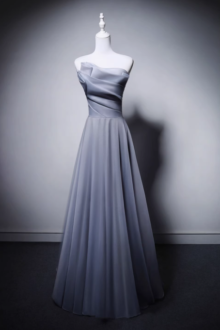 Elegant Light Gray Blue Strapless Long Evening Gowns A-Line 18th Birthday Dress Tulle Graduation Prom Dresses DH2750
