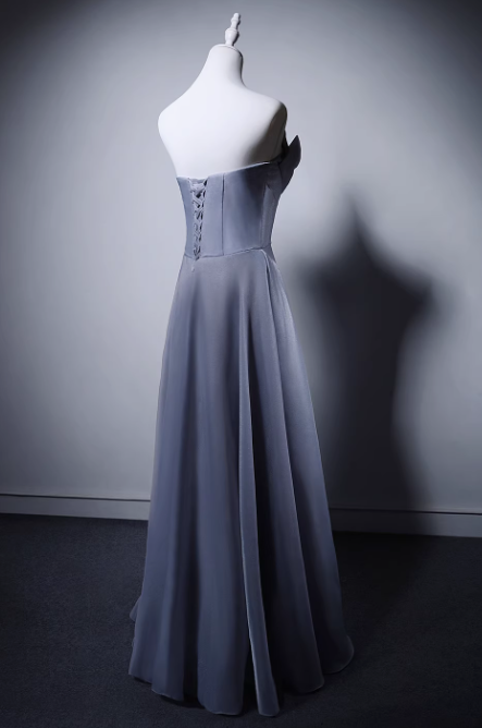 Elegant Light Gray Blue Strapless Long Evening Gowns A-Line 18th Birthday Dress Tulle Graduation Prom Dresses DH2750