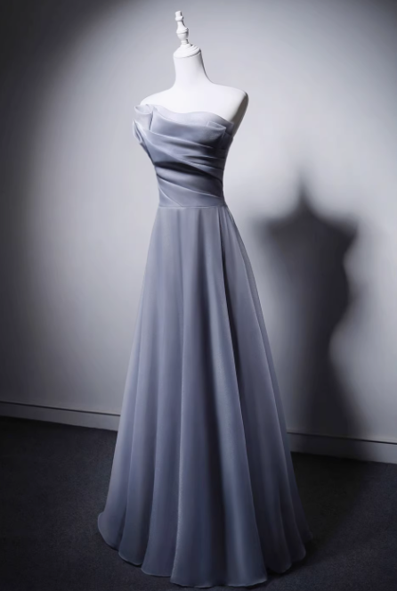 Elegant Light Gray Blue Strapless Long Evening Gowns A-Line 18th Birthday Dress Tulle Graduation Prom Dresses DH2750