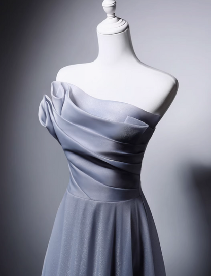 Elegant Light Gray Blue Strapless Long Evening Gowns A-Line 18th Birthday Dress Tulle Graduation Prom Dresses DH2750