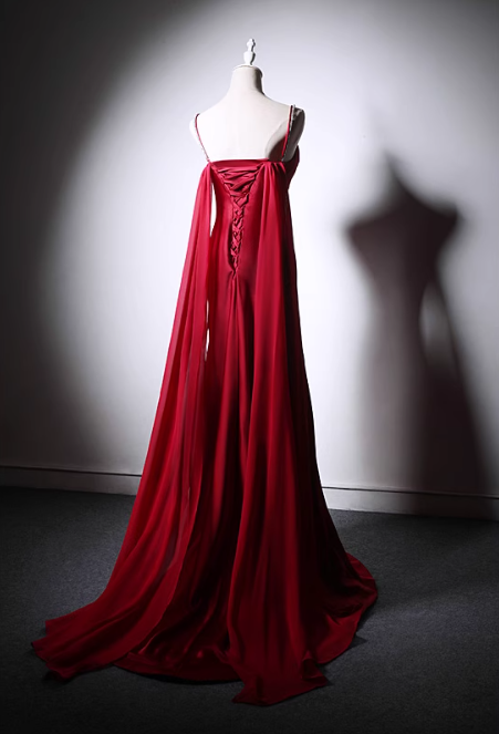 Elegant Burgundy Spaghetti Strap Long Evening Gowns A-Line 20th Birthday Dress Satin Ribbon Graduation Prom Dresses DH2751