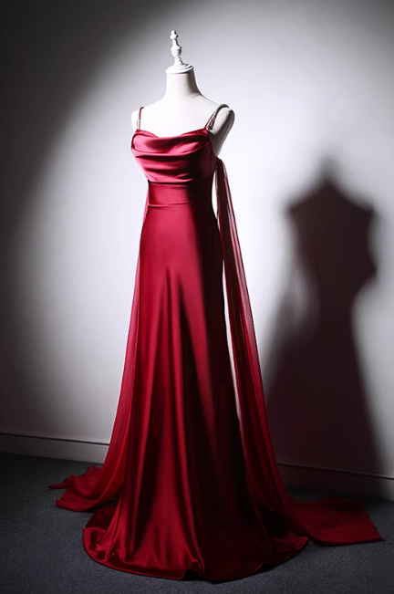 Elegant Burgundy Spaghetti Strap Long Evening Gowns A-Line 20th Birthday Dress Satin Ribbon Graduation Prom Dresses DH2751