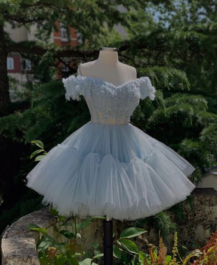 Pretty Ball Gown Off The Shoulder Light Sky Blue Short Formal 8th Grade Homecoming Dresses Summer Middle School Hoco Dress Homecoming Outfits DH277