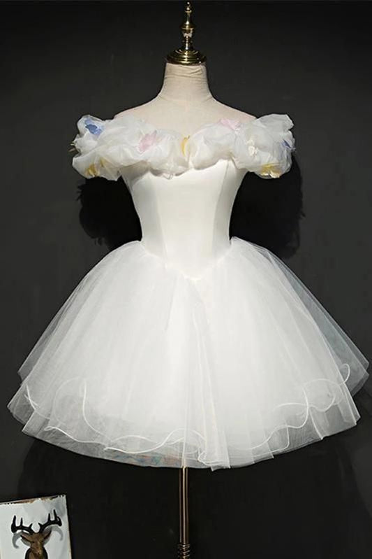 Pretty Ball Gown Off The Shoulder White Tulle Short Formal 8th Grade Homecoming Dresses Summer Middle School Hoco Dress Homecoming Outfits DH279