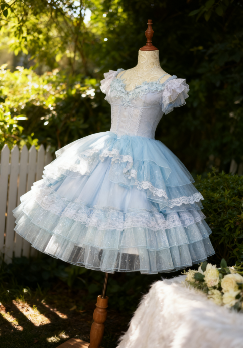 Cute Ball Gown Light Blue Tulle 8th Grade Dance Dresses Middle School Grad Outfits Homecoming Dresses Short Mini Hoco Dress DH288