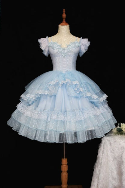 Cute Ball Gown Light Blue Tulle 8th Grade Dance Dresses Middle School Grad Outfits Homecoming Dresses Short Mini Hoco Dress DH288