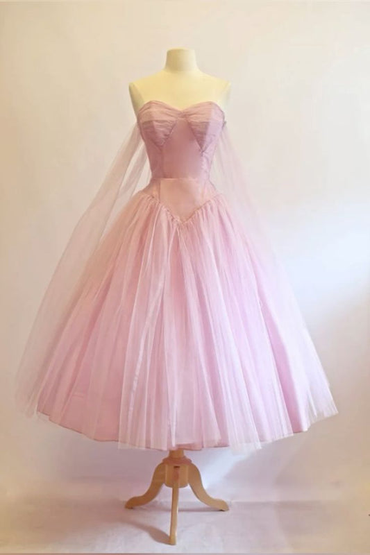 Vintage Ball Gown Sweetheart Tulle Pink Formal 8th Grade Homecoming Dresses Summer Middle School Hoco Dress 6th Grade Graduation Outfits DH318