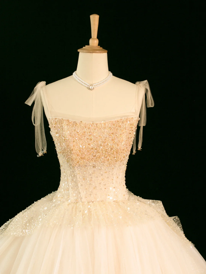 Elegant Wedding Dress Ball Gown Straps Sleeveless Ivory Tulle Summer Long Wedding Dresses Bride Dress Bridal Gowns DH356
