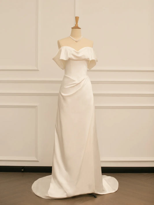 Pretty Wedding Dress A line Off The Shoulder Short Sleeves White Long Wedding Dresses Bridal Gowns Brides Gown DH359