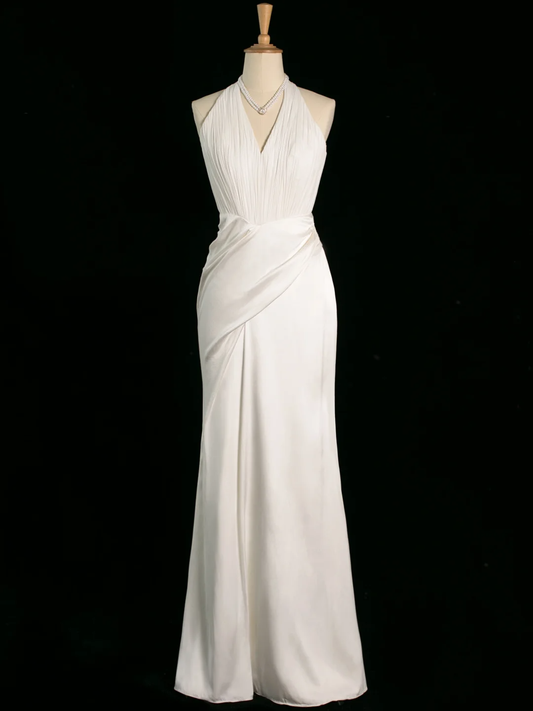 Robe de mariée chic sirène dos nu en mousseline blanche sans manches, longue robe de mariée vintage, robe de mariée DH398