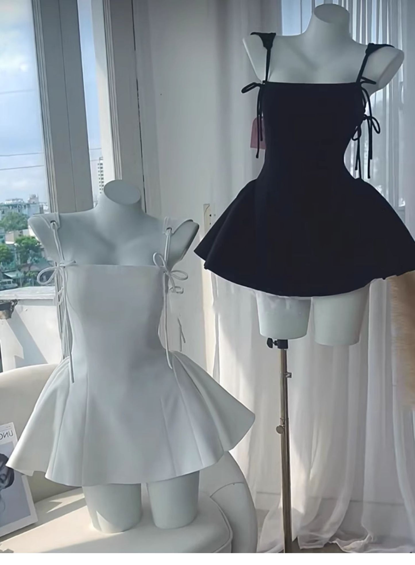 Trendy A Line Spaghetti Straps White Black Satin Mini Short Formal 8th Grade Homecoming Dresses Summer Middle School Hoco Dress Homecoming Outfits DH421