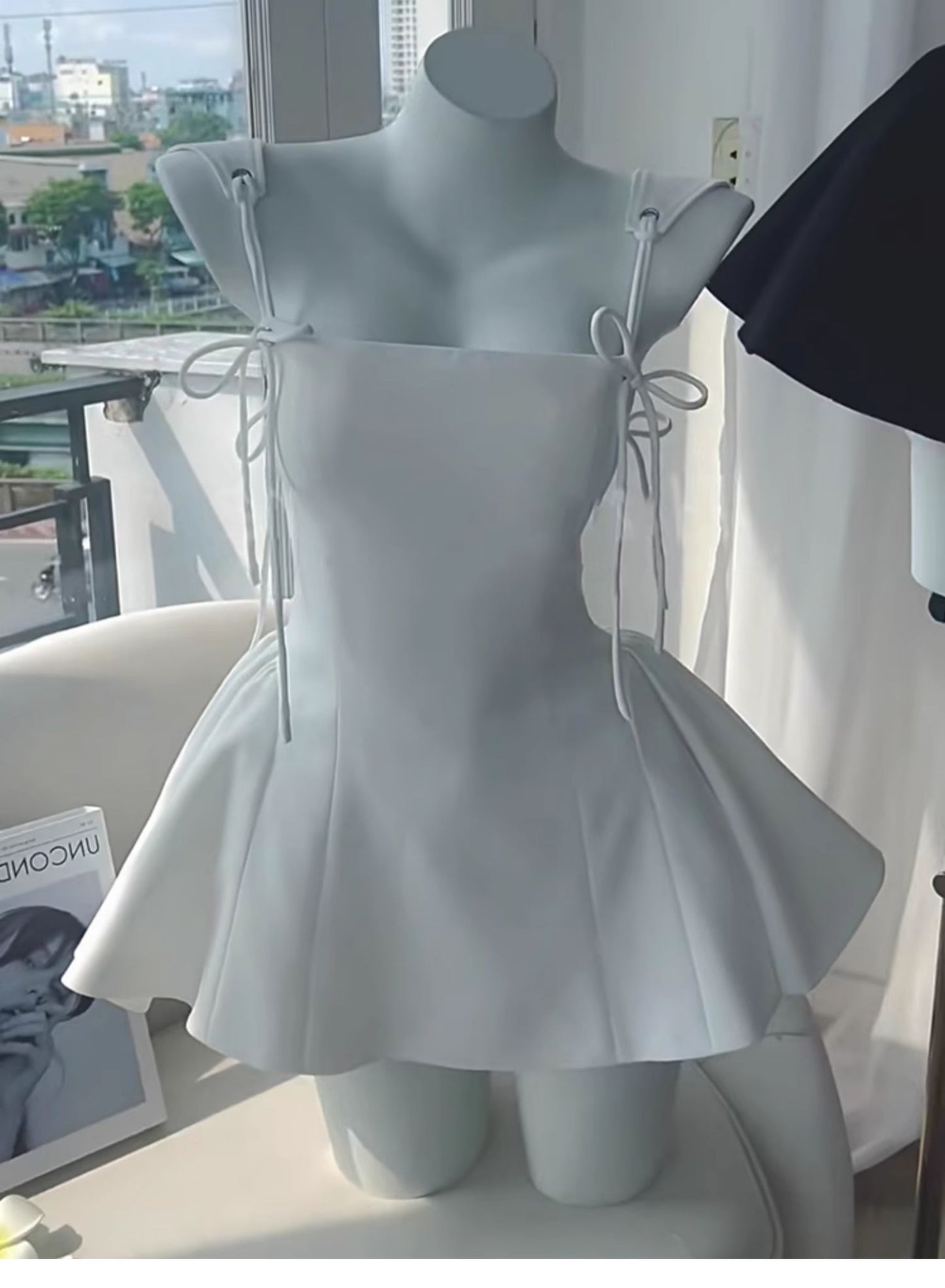 Trendy A Line Spaghetti Straps White Black Satin Mini Short Formal 8th Grade Homecoming Dresses Summer Middle School Hoco Dress Homecoming Outfits DH421