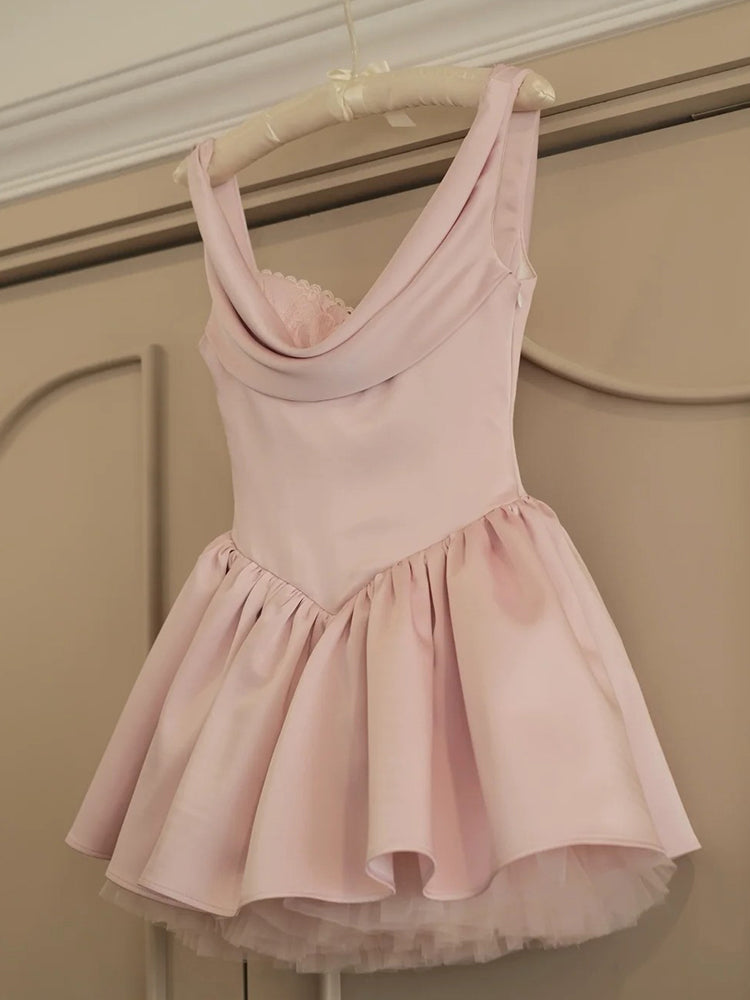 Pretty A line Straps Pink Satin Short Formal 8th Grade Homecoming Dresses Summer Middle School Hoco Dress Homecoming Outfits DH422