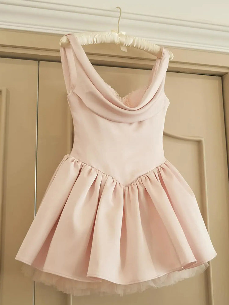 Pretty A line Straps Pink Satin Short Formal 8th Grade Homecoming Dresses Summer Middle School Hoco Dress Homecoming Outfits DH422