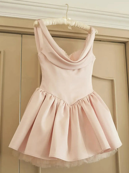 Pretty A line Straps Pink Satin Short Formal 8th Grade Homecoming Dresses Summer Middle School Hoco Dress Homecoming Outfits DH422
