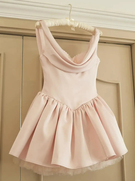 Pretty A line Straps Pink Satin Short Formal 8th Grade Homecoming Dresses Summer Middle School Hoco Dress Homecoming Outfits DH422