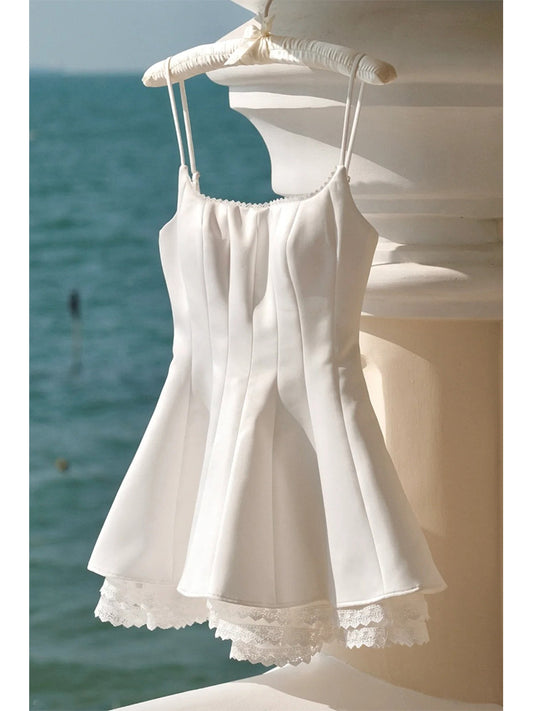 Pretty A line Spaghetti Straps Short White Formal 8th Grade Homecoming Dresses Summer Middle School Hoco Dress Homecoming Outfits DH427