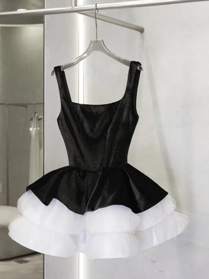 Pretty Ball Gown Square Neck Black Velvet Short Formal 8th Grade Homecoming Dresses Summer Middle School Hoco Dress Homecoming Outfits DH643