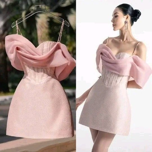 Fancy Short Hoco Dresses A line Spaghetti Straps Pink Mini Formal 8th Grade Homecoming Dresses Summer Middle School Homecoming Outfits DH44
