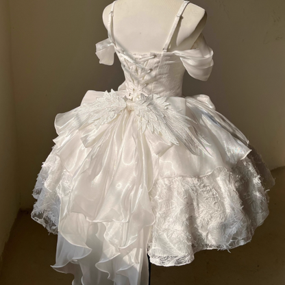 Pretty Ball Gown White Satin Short Formal 8th Grade Homecoming Dresses Summer Middle School Hoco Dress 6th Grade Graduation Outfits DH443