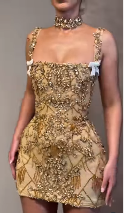 Pretty Sheath Square Neck Sleeveless Gold Short Formal 8th Grade Homecoming Dresses Summer Middle School Hoco Dress Homecoming Outfits DH444