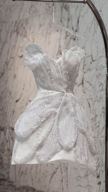 Pretty A line Sweetheart White Sequin Short Formal 8th Grade Homecoming Dresses Summer Middle School Hoco Dress 6th Grade Graduation Outfits DH446