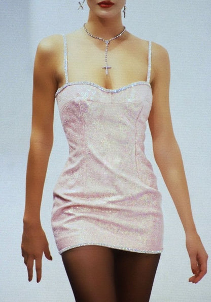 Pretty A Line Spaghetti Straps Pink Sequin Sleeveless Short Formal 8th Grade Homecoming Dresses Summer Middle School Hoco Dress Homecoming Outfits DH465