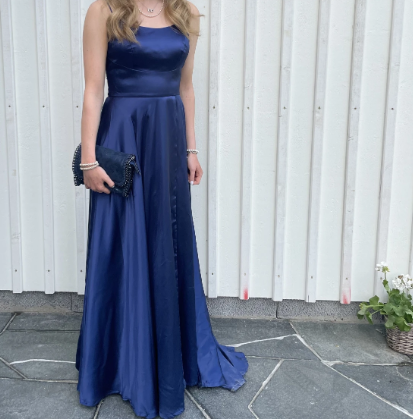 Elegant A Line Spaghetti Straps Navy Blue Satin Long Prom Dresses Party Dress Summer 20th Birthday Outfits 18th Birthday Dresses DH487