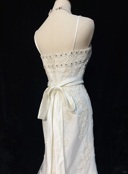 Vintage Wedding Dress 1970s Mermaid Spaghetti Straps Lace Long Wedding Dresses Bridal Gowns Elegant Brides Gown DH551