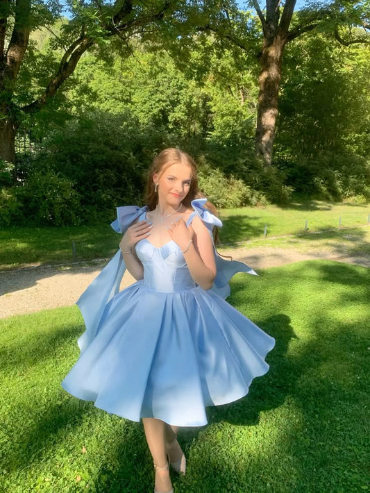 Fancy Short Hoco Dresses Ball Gown Spaghetti Straps Blue Mini Formal 8th Grade Homecoming Dresses Summer Middle School Homecoming Outfits DH56