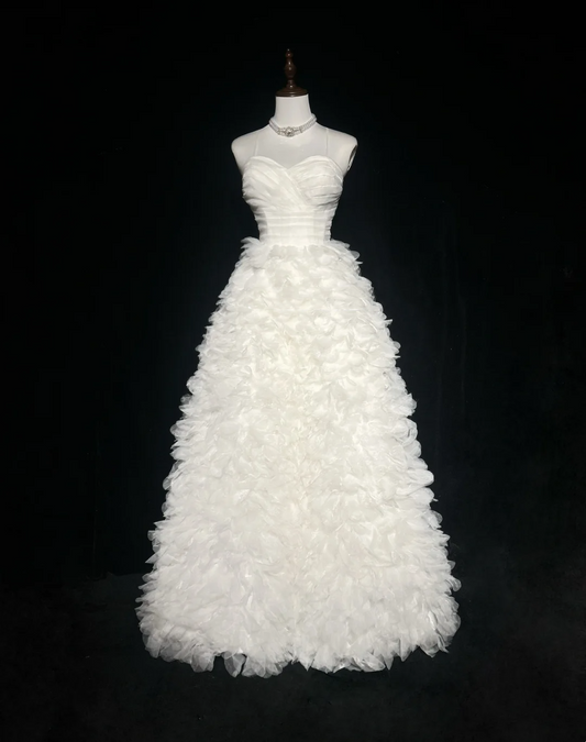 Vintage Wedding Dress 1970s Ball Gown Spaghetti Straps Tulle White Long Wedding Dresses Bridal Gowns Elegant Brides Gown DH565
