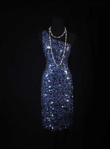 Cute Sheath One Shoulder Navy Blue Sequin Formal 8th Grade Homecoming Dresses Summer Middle School Hoco Dress Homecoming Outfits DH583