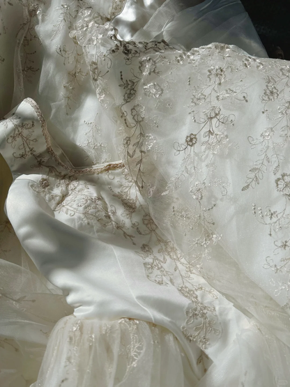 Robe de mariée classique, robe de bal, col carré, manches courtes, tulle, blanche, robes de mariée vintage DH651