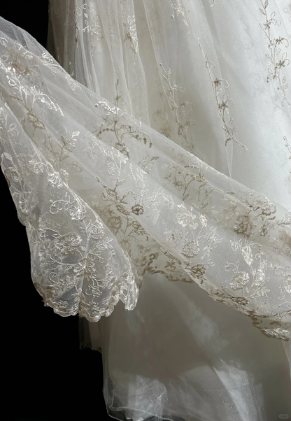 Robe de mariée classique, robe de bal, col carré, manches courtes, tulle, blanche, robes de mariée vintage DH651