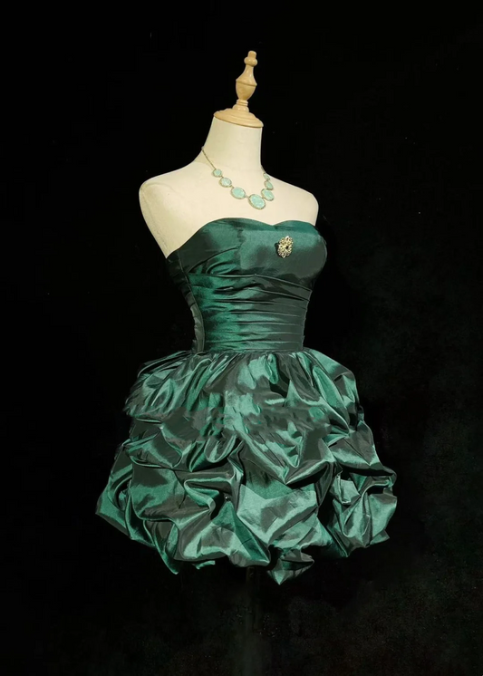 Vintage Ball Gown Sweetheart Taffeta Dark Green Sleeveless Mini Short Formal 8th Grade Homecoming Dresses Summer Middle School Hoco Dress Homecoming Outfits DH660
