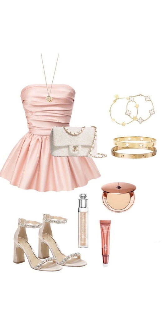 Modest A line Strapless Satin Pink Mini Short Formal 8th Grade Homecoming Dresses Middle School Semi Formal Hoco Dress Cocktail Outfits DH1665
