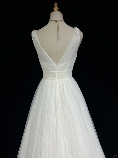 Vintage Bridal Gown 1960s Ball Gown V Neck Tulle Long White Wedding Dresses Elegant Bridal Gowns DH665