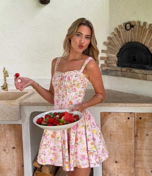 Modest A line Spaghetti Straps Satin Floral Mini Short Formal 8th Grade Homecoming Dresses Middle School Semi Formal Hoco Dress Cocktail Outfits DH1666