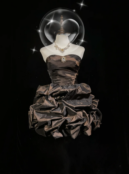 Vintage Ball Gown Sweetheart Taffeta Brown Sleeveless Mini Short Formal 8th Grade Homecoming Dresses Summer Middle School Hoco Dress Homecoming Outfits DH666