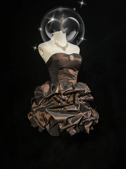 Vintage Ball Gown Sweetheart Taffeta Brown Sleeveless Mini Short Formal 8th Grade Homecoming Dresses Summer Middle School Hoco Dress Homecoming Outfits DH666