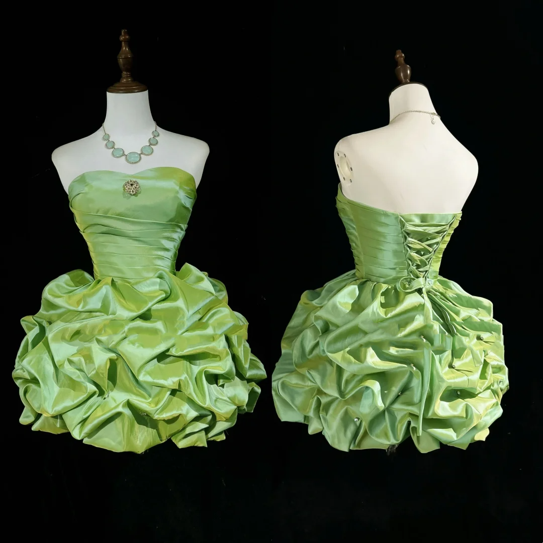 Vintage Ball Gown Sweetheart Taffeta Green Sleeveless Mini Short Formal 8th Grade Homecoming Dresses Summer Middle School Hoco Dress Homecoming Outfits DH669