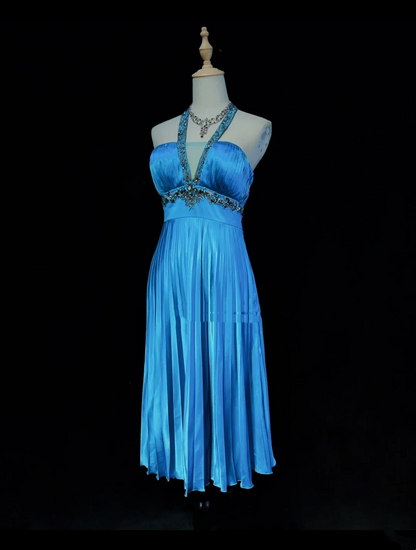 Pretty A line Halter Royal Blue Tea Length Formal 8th Grade Homecoming Dresses Summer Middle School Hoco Dress Homecoming Outfits DH673
