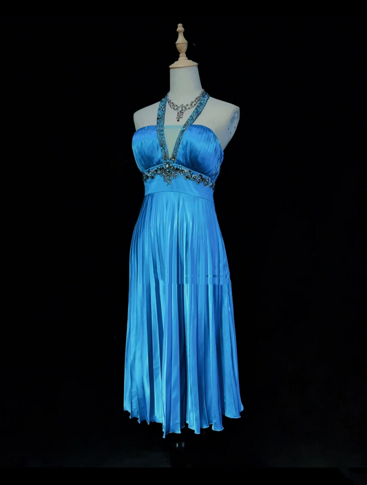 Pretty A line Halter Royal Blue Tea Length Formal 8th Grade Homecoming Dresses Summer Middle School Hoco Dress Homecoming Outfits DH673